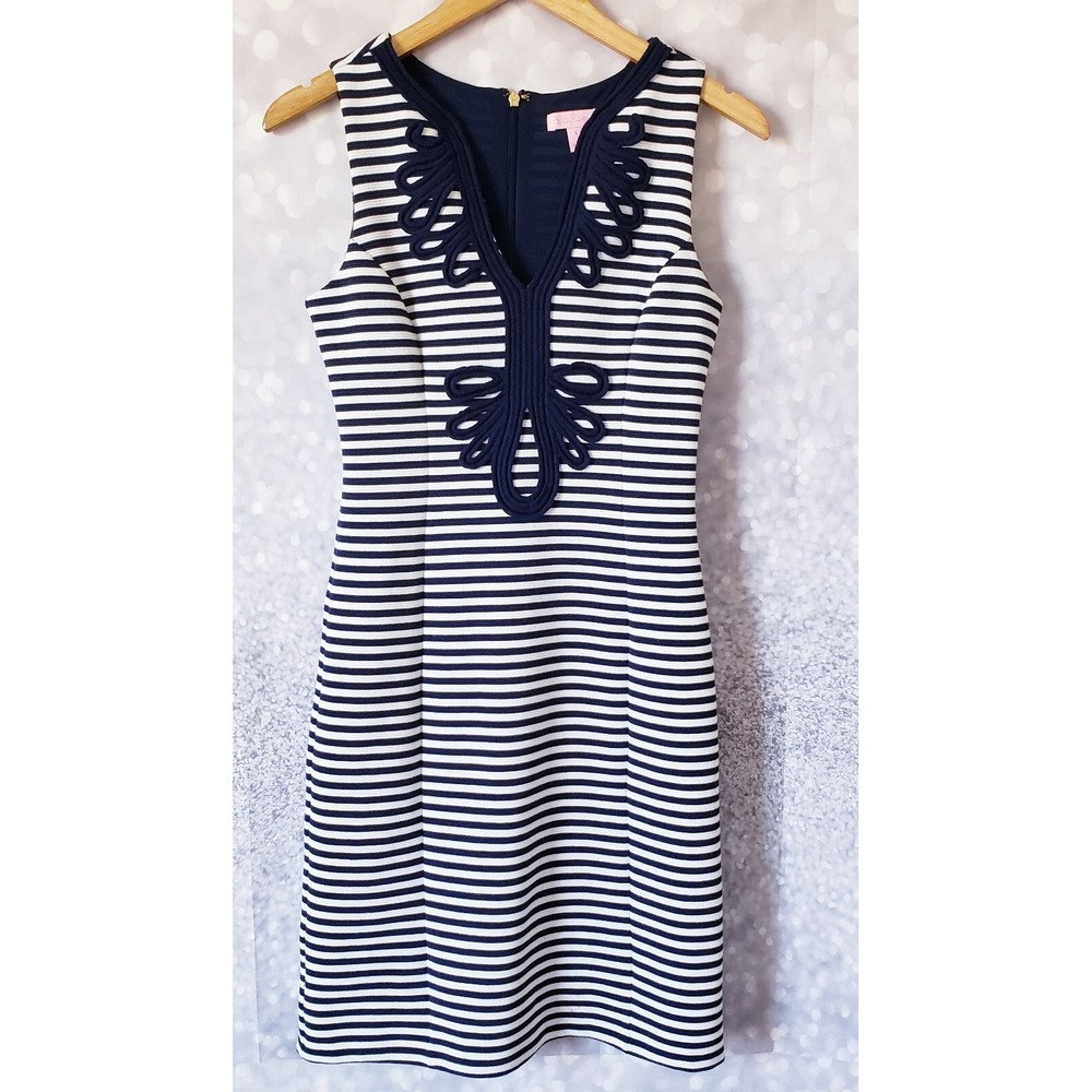 Lilly Pulitzer Janice Shift Dress SZ Small Blue White Stripe Sheath